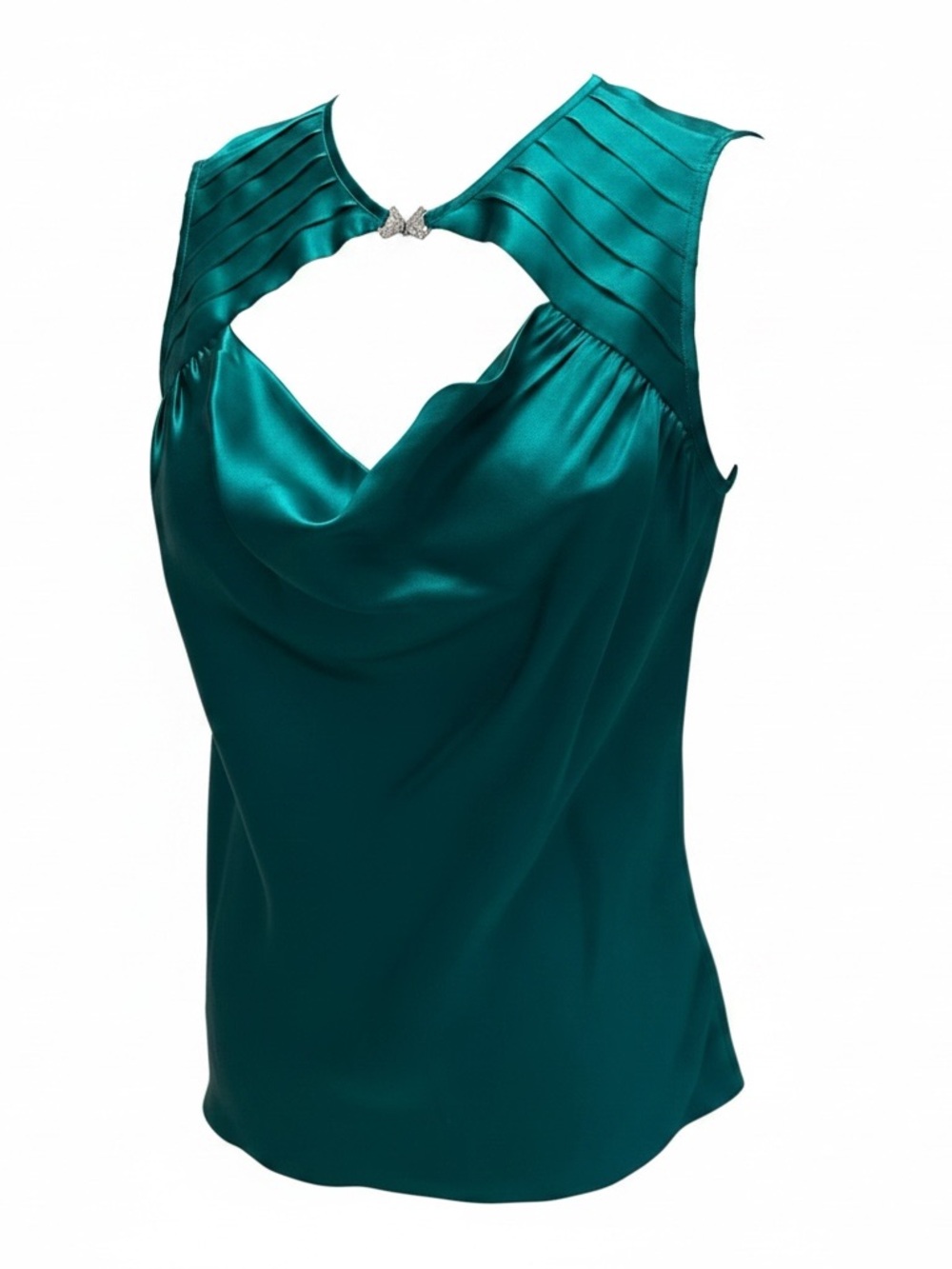 Banana Republic NWT 100% Silk Blouse M Medium Emerald Green Rhinestone Keyhole - Picture 7 of 7